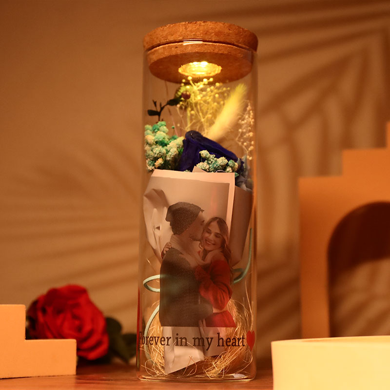Lampe bouteille photo personnalisée fleur éternelle souhaitant