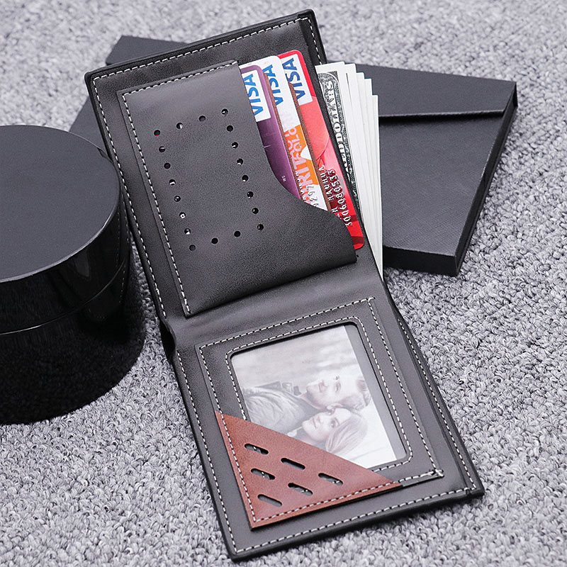 Portefeuille photo personnalisé en cuir véritable pour homme - Noir