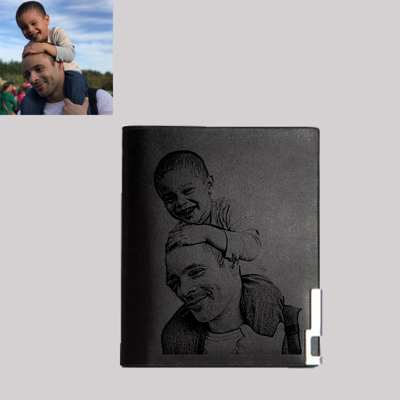 Portefeuille photo personnalisé ultra mince vertical pour homme - Noir
