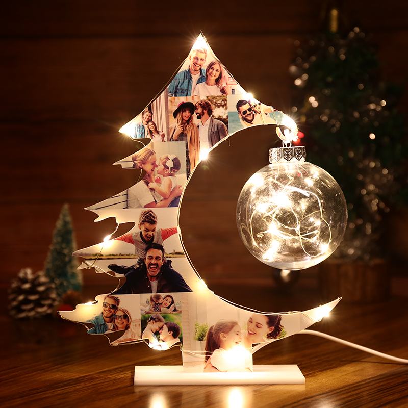 Veilleuse avec collage de photos d'arbre de Noël personnalisé