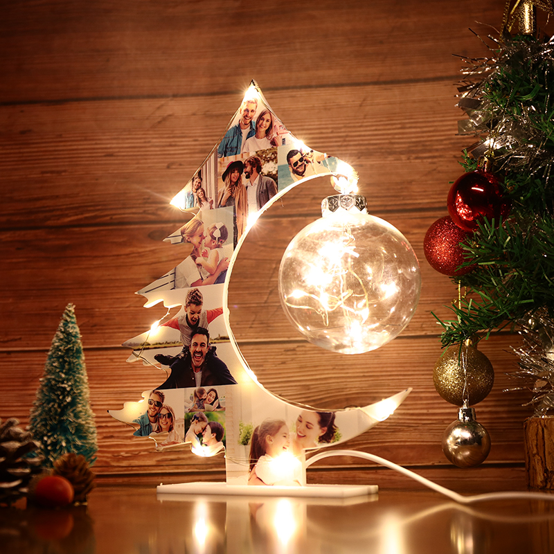 Veilleuse avec collage de photos d'arbre de Noël personnalisé