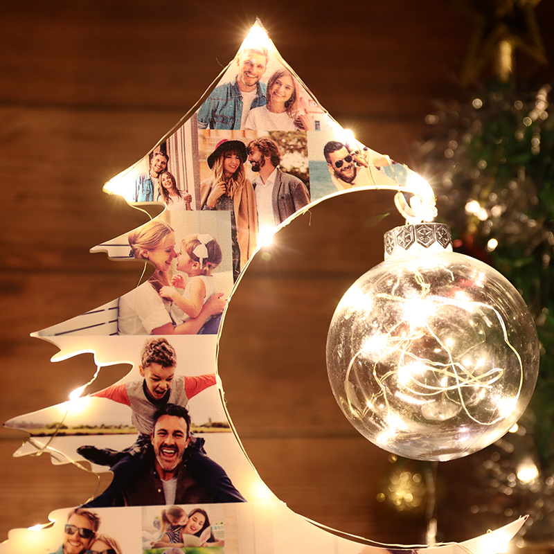 Veilleuse avec collage de photos d'arbre de Noël personnalisé