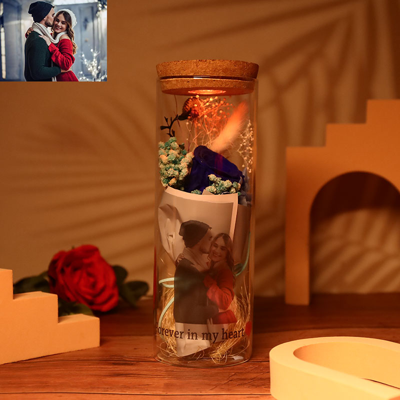 Lampe bouteille photo personnalisée fleur éternelle souhaitant