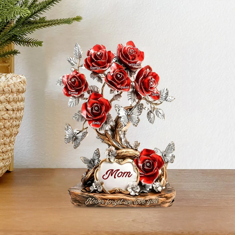 Plaque acrylique avec noms personnalisés et fleurs