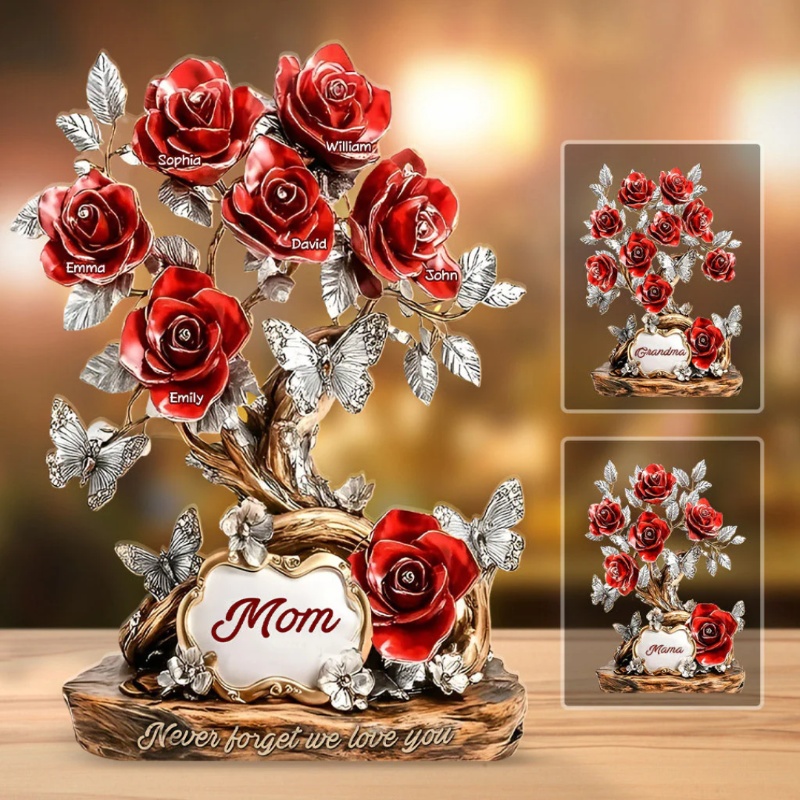 Plaque acrylique avec noms personnalisés et fleurs