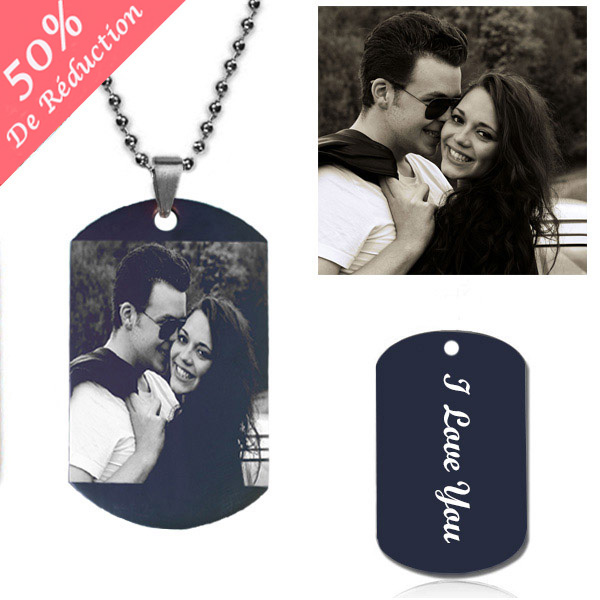 Personnaliser Photo Collier Titanium Acier - Style Noir