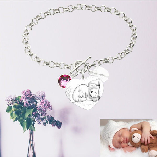 Bracelet  photo personnalisé croquis Argent