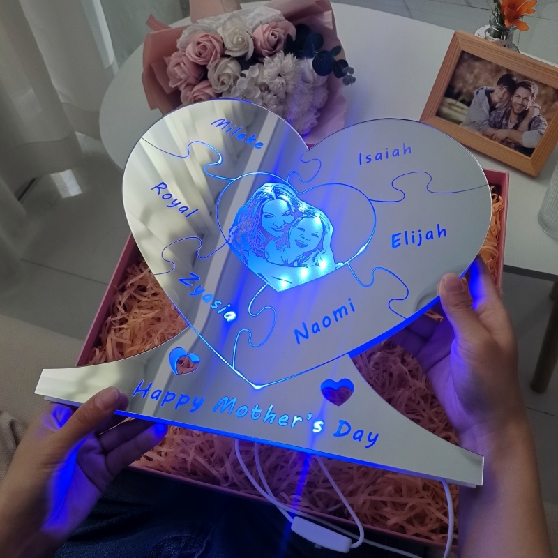 Lumière de miroir de coeur photo personnalisée