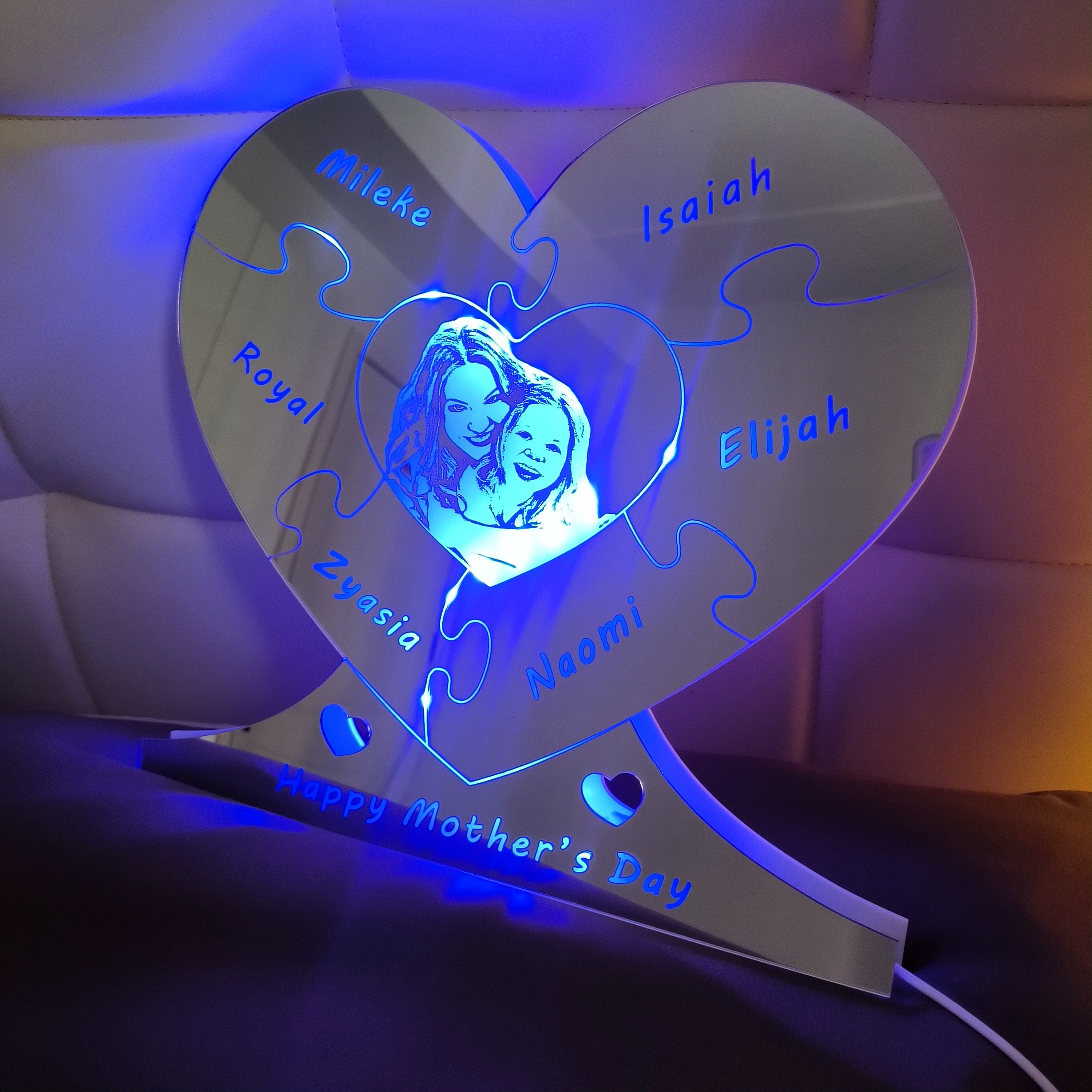 Lumière de miroir de coeur photo personnalisée