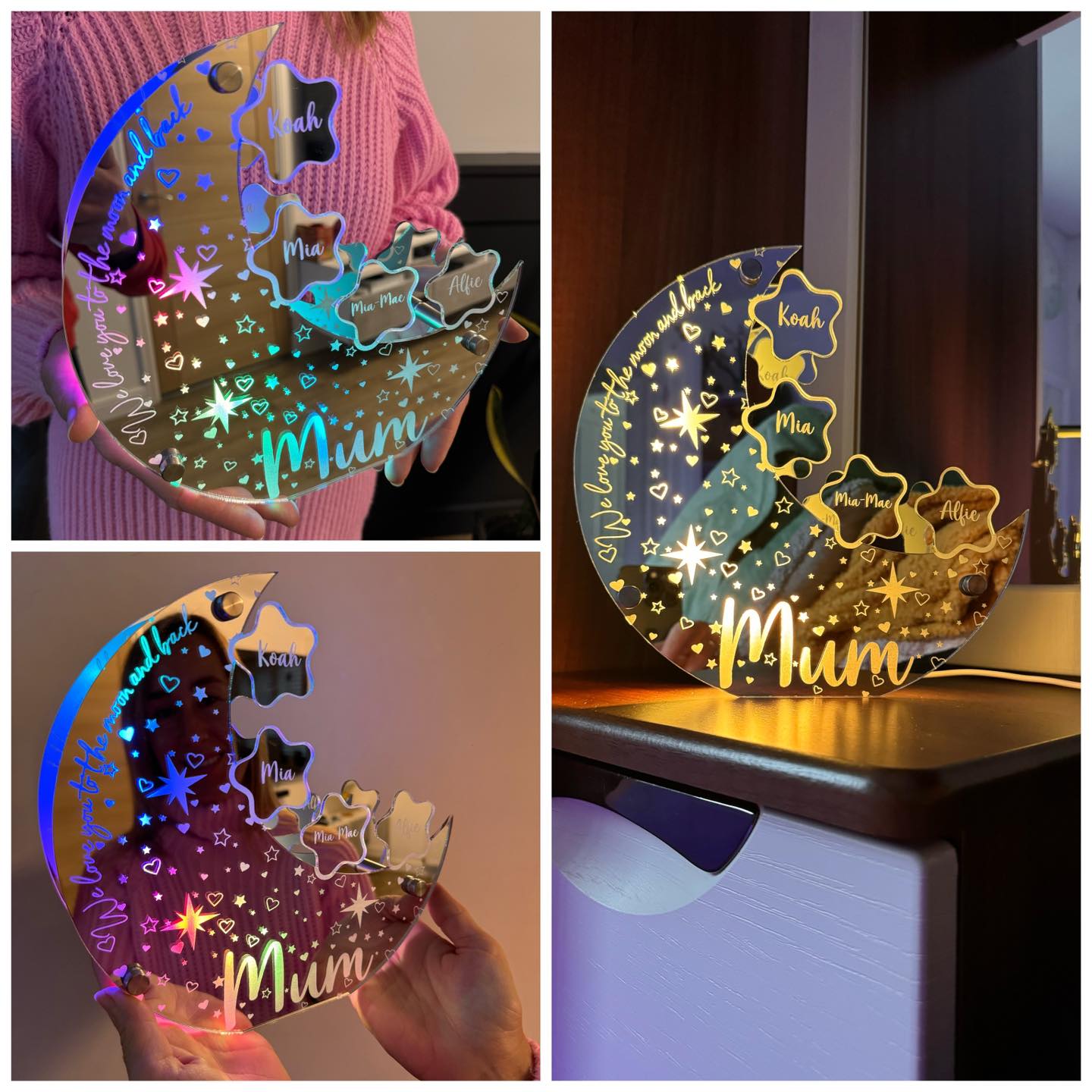 Lampe miroir personnalisée Moon Star Family