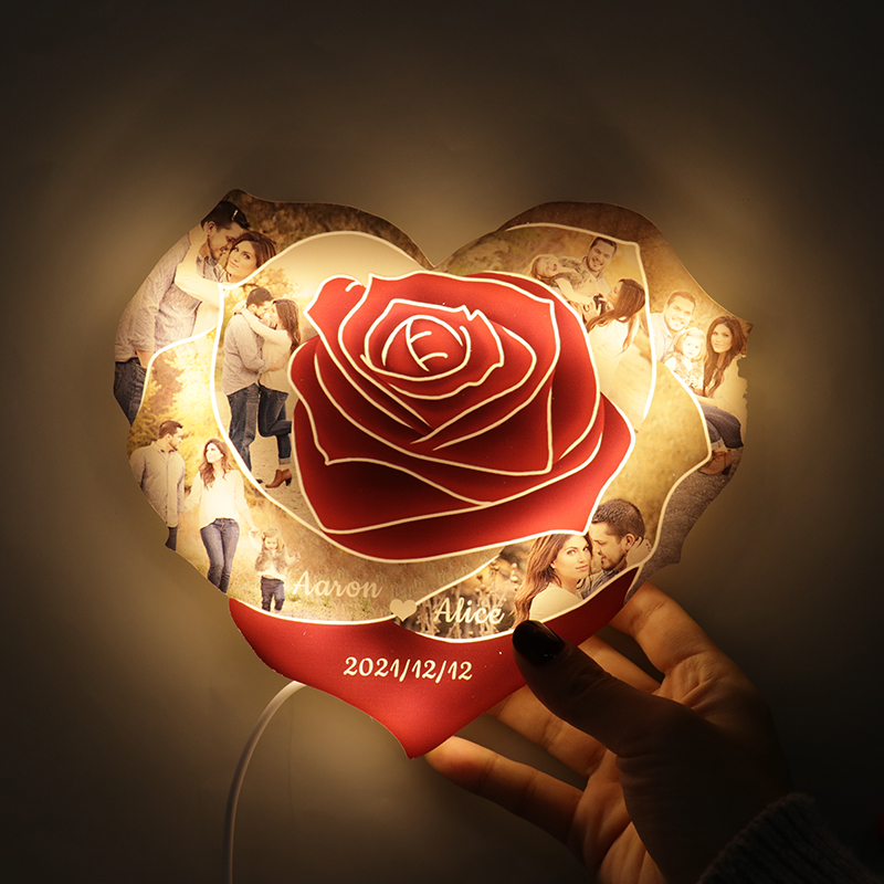 Lumières photo personnalisées en forme de coeur rose
