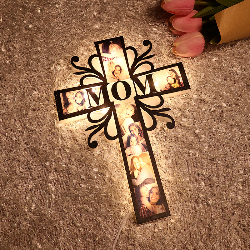 Décoration lumineuse led croix photo personnalisée