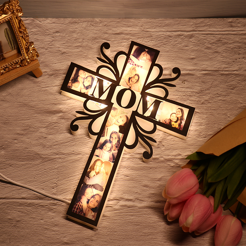 Décoration lumineuse led croix photo personnalisée