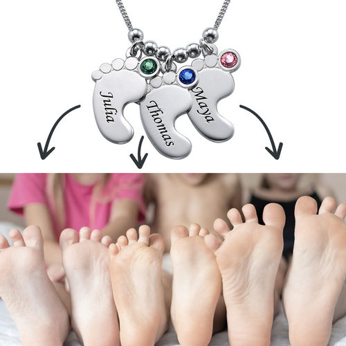 Collier Pieds de Bébé Personnalisés avec Pierre de Naissance