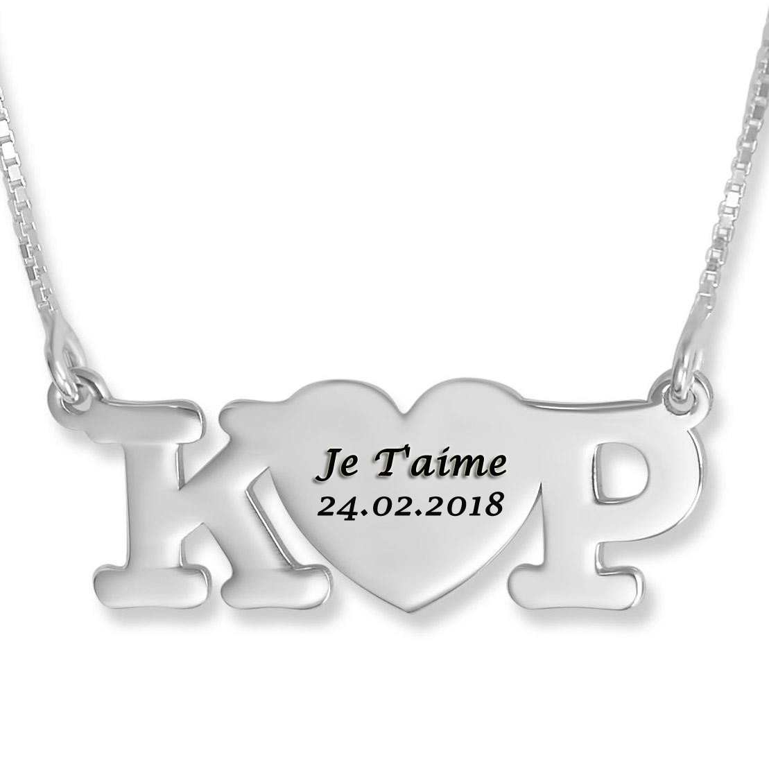 Personnaliser Coeur Lettres Photo Collier Argent Sterling