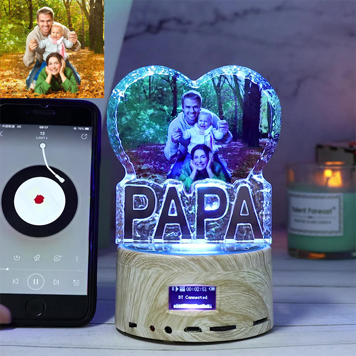 PAPA - Bluetooth Photo 3D Cristal Musique Lumière