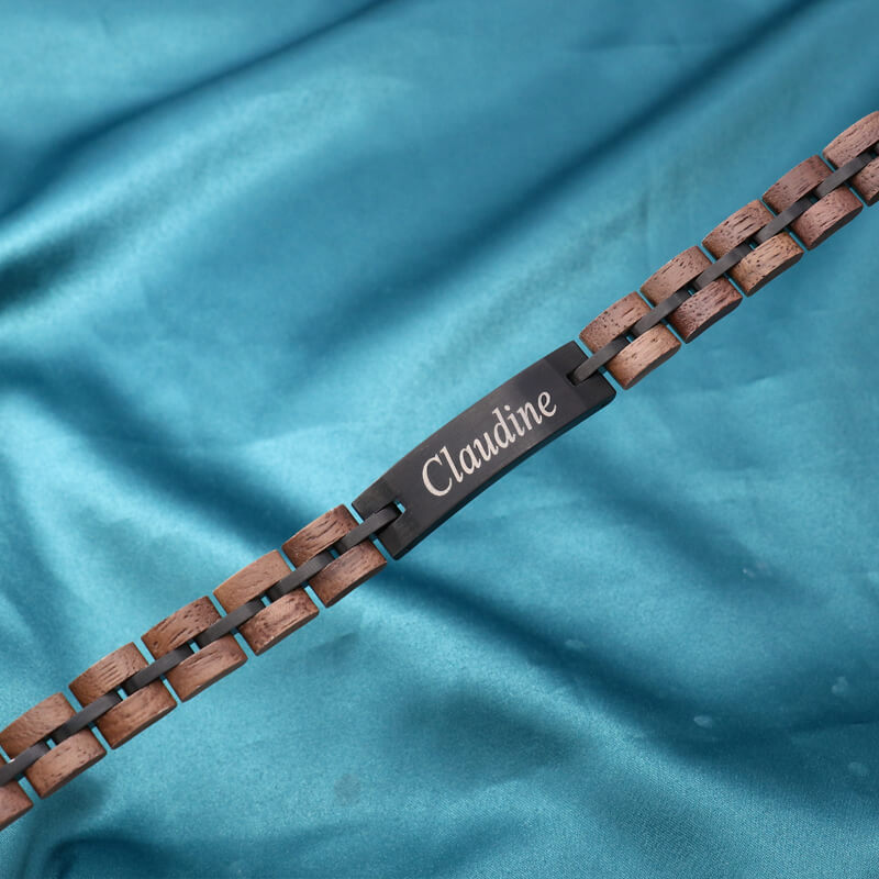 Bracelet nom personnalisé en acier et bois titane