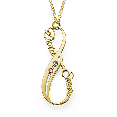 Collier Prénom Infini Vertical avec pierres de naissance