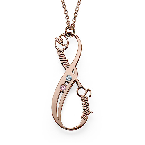 Collier Prénom Infini Vertical avec pierres de naissance