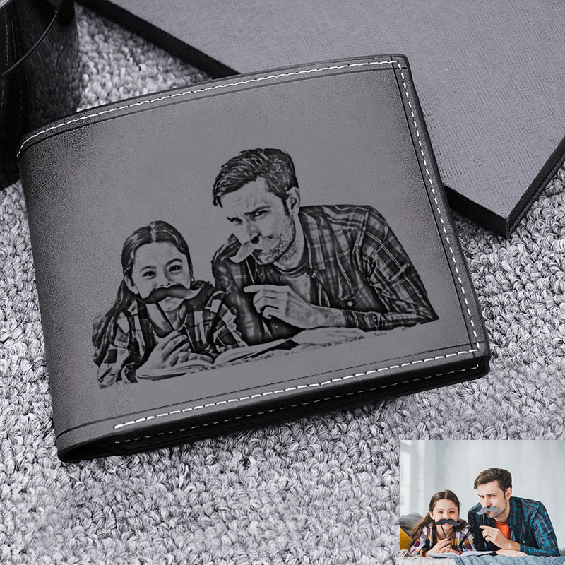 Portefeuille photo personnalisé en cuir véritable pour homme - Noir